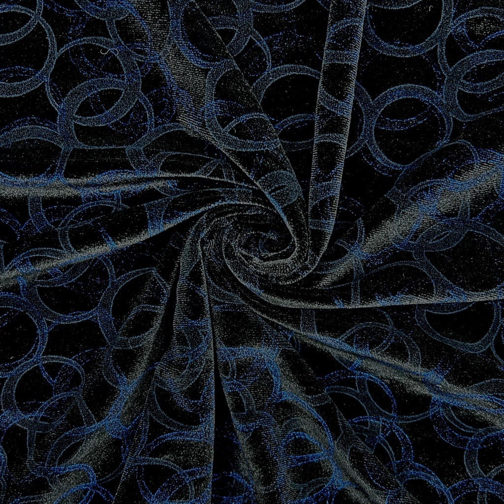 Blue Circles on Black Velvet Fabric