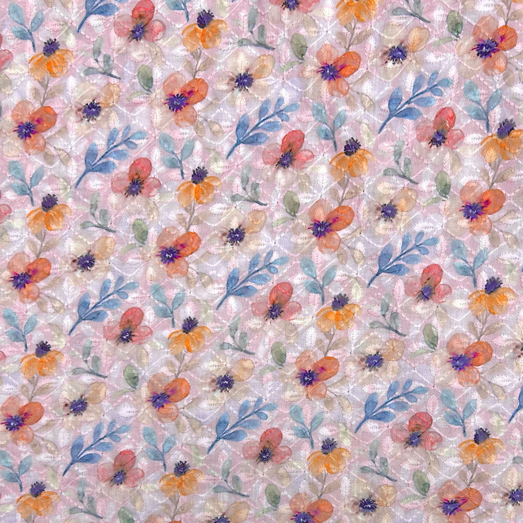 Floral Breeze Digital Embroidered Polycotton Fabric - Pound Fabrics