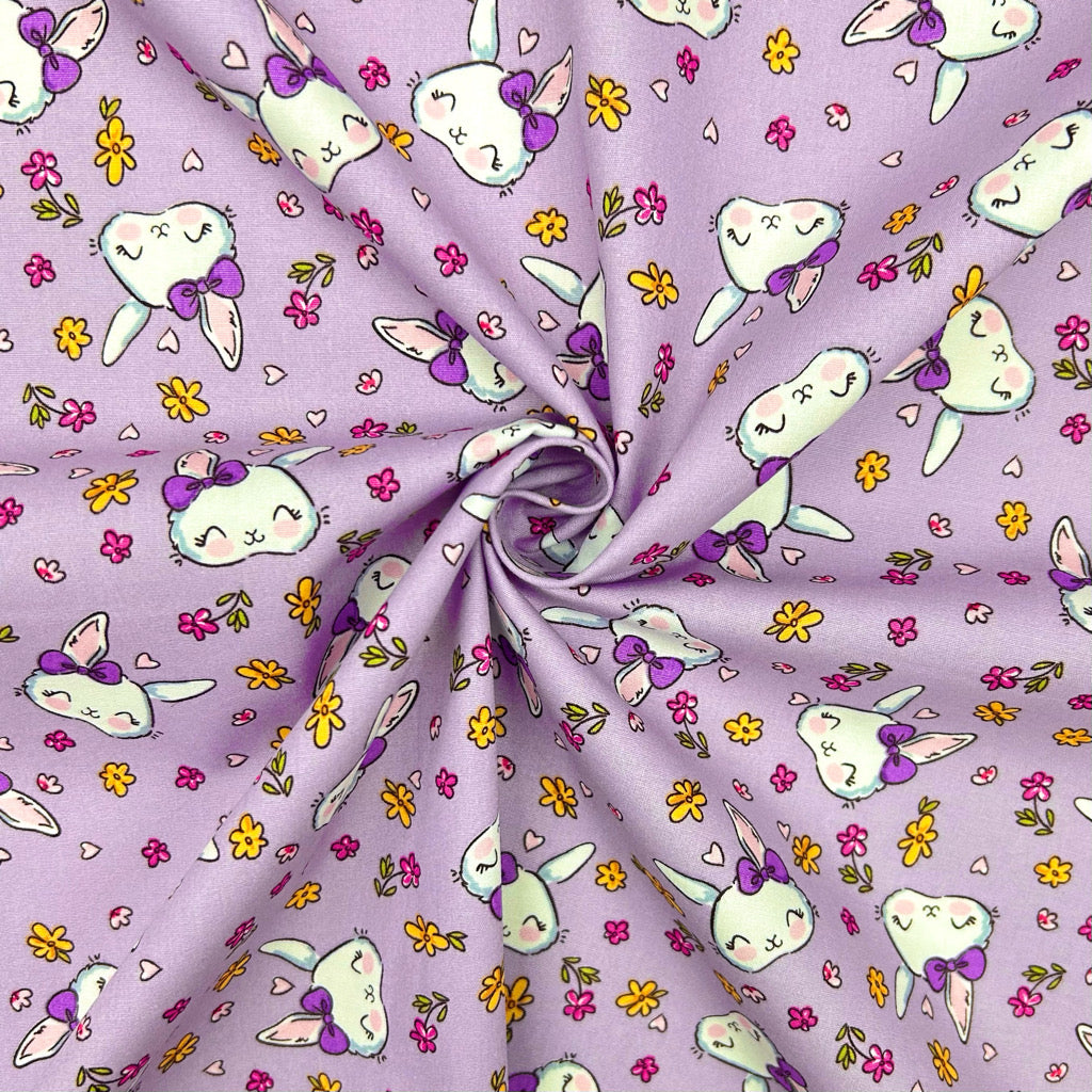 Bunny Blossom Rose & Hubble Cotton Poplin Fabric