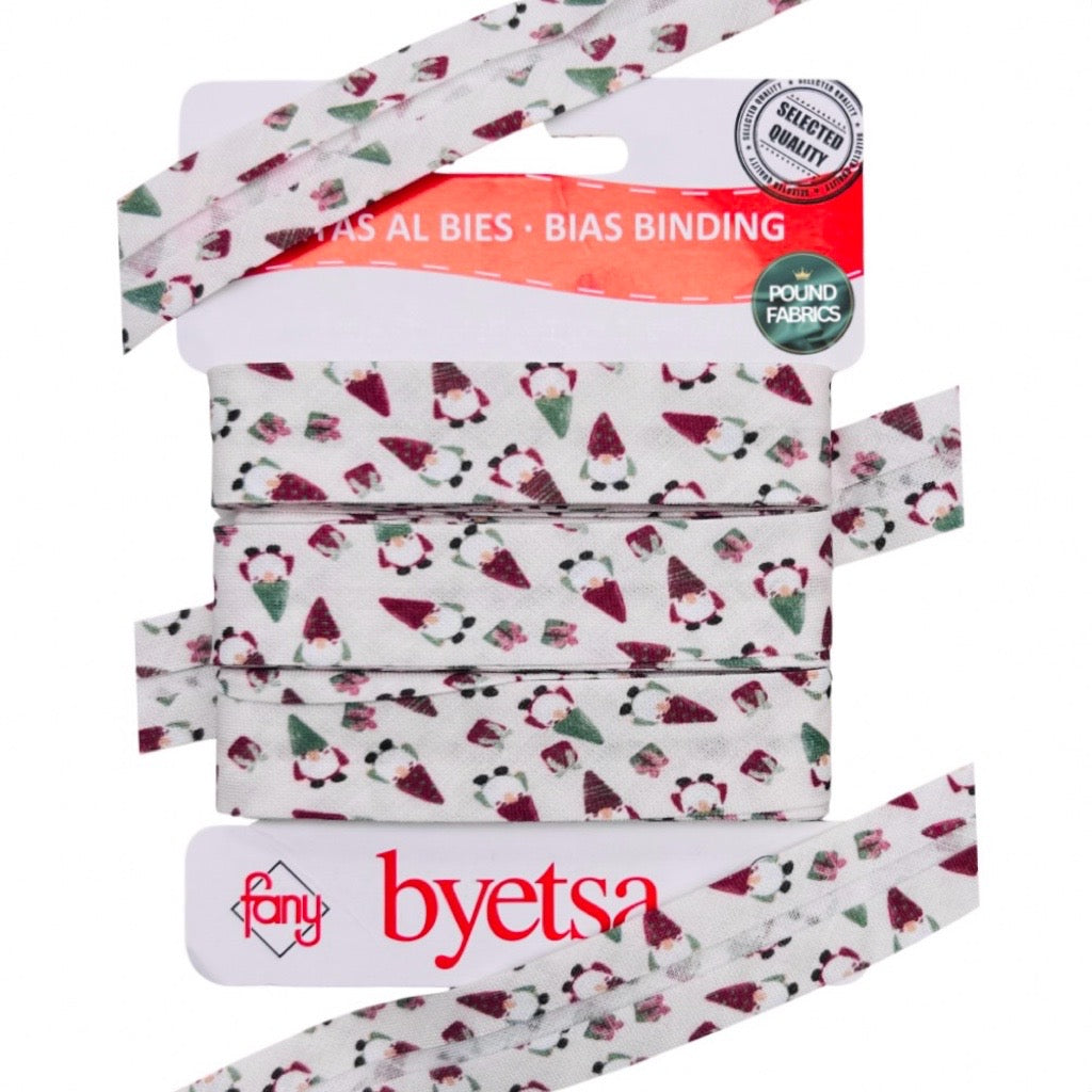 Christmas Gnome Bias Binding Tape - 5 metres