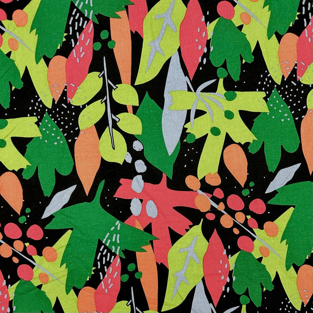 Floral Funk on Black Linen Viscose Fabric