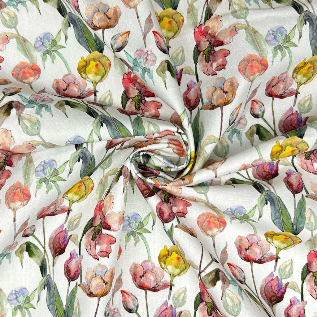 Wild Garden Meadow Rose & Hubble Cotton Poplin Fabric