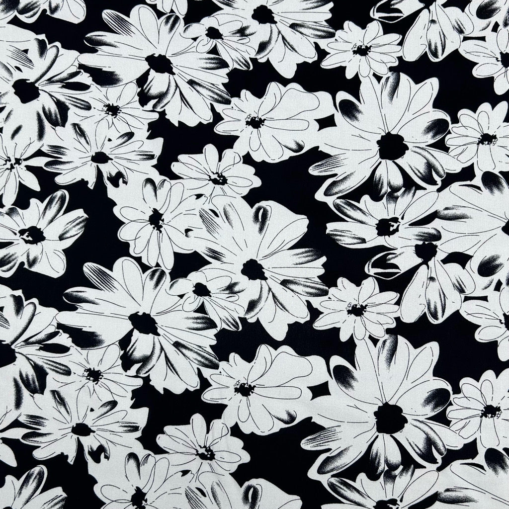 Doodled Flowers Viscose Challis Fabric