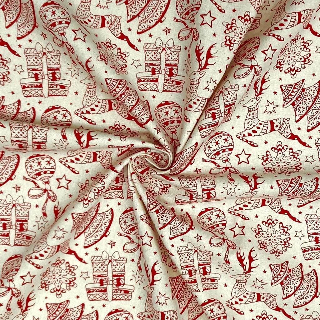 Reindeers and Festive Mix Christmas Cotton Fabric - Pound Fabrics