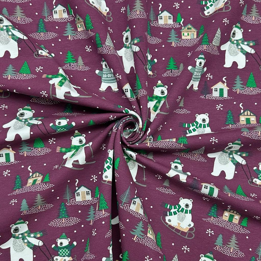 Christmas Polar Bears Cotton Jersey Fabric - Pound Fabrics