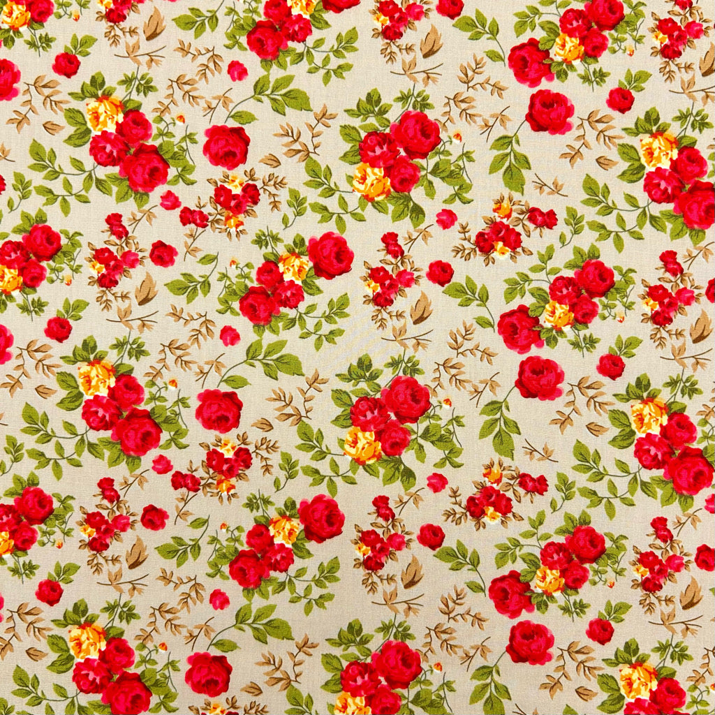 Garden Roses Rose & Hubble Cotton Poplin Fabric