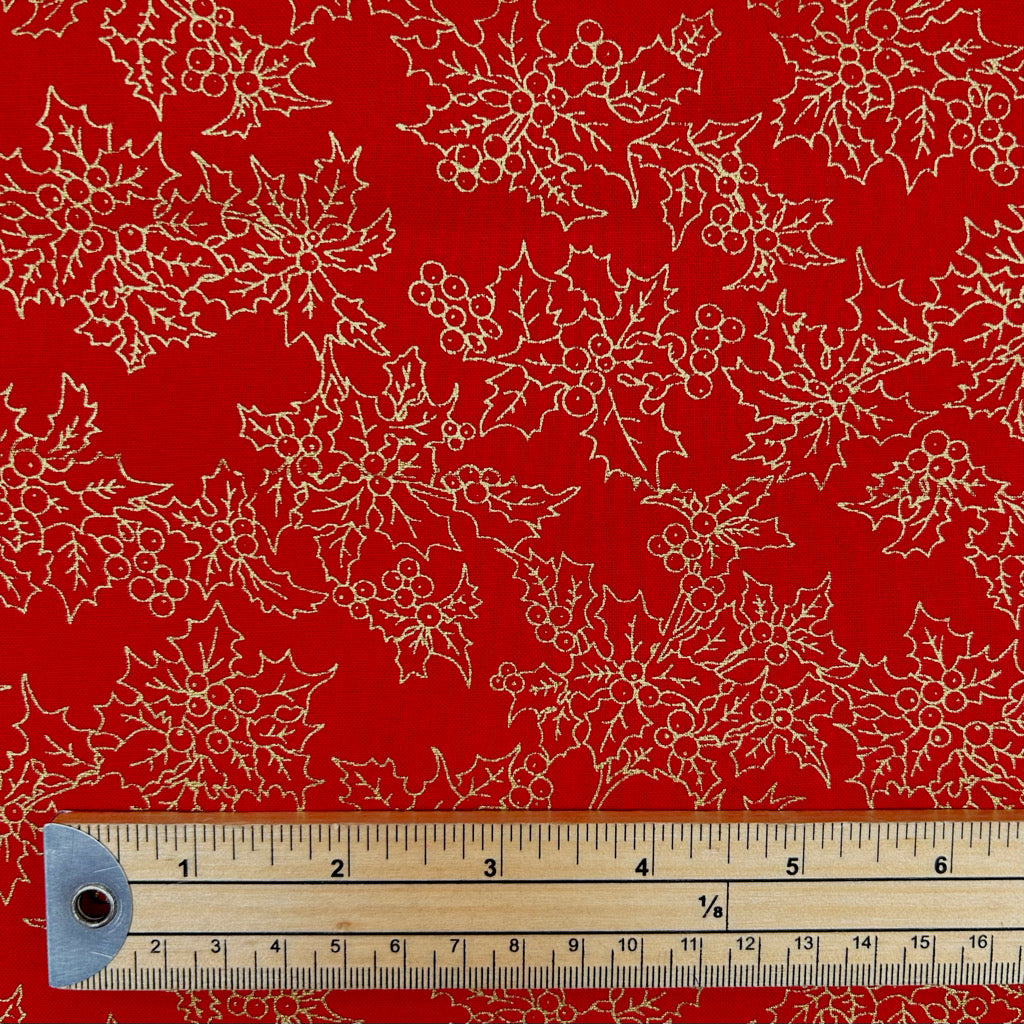 Golden Leaves Christmas Cotton Fabric
