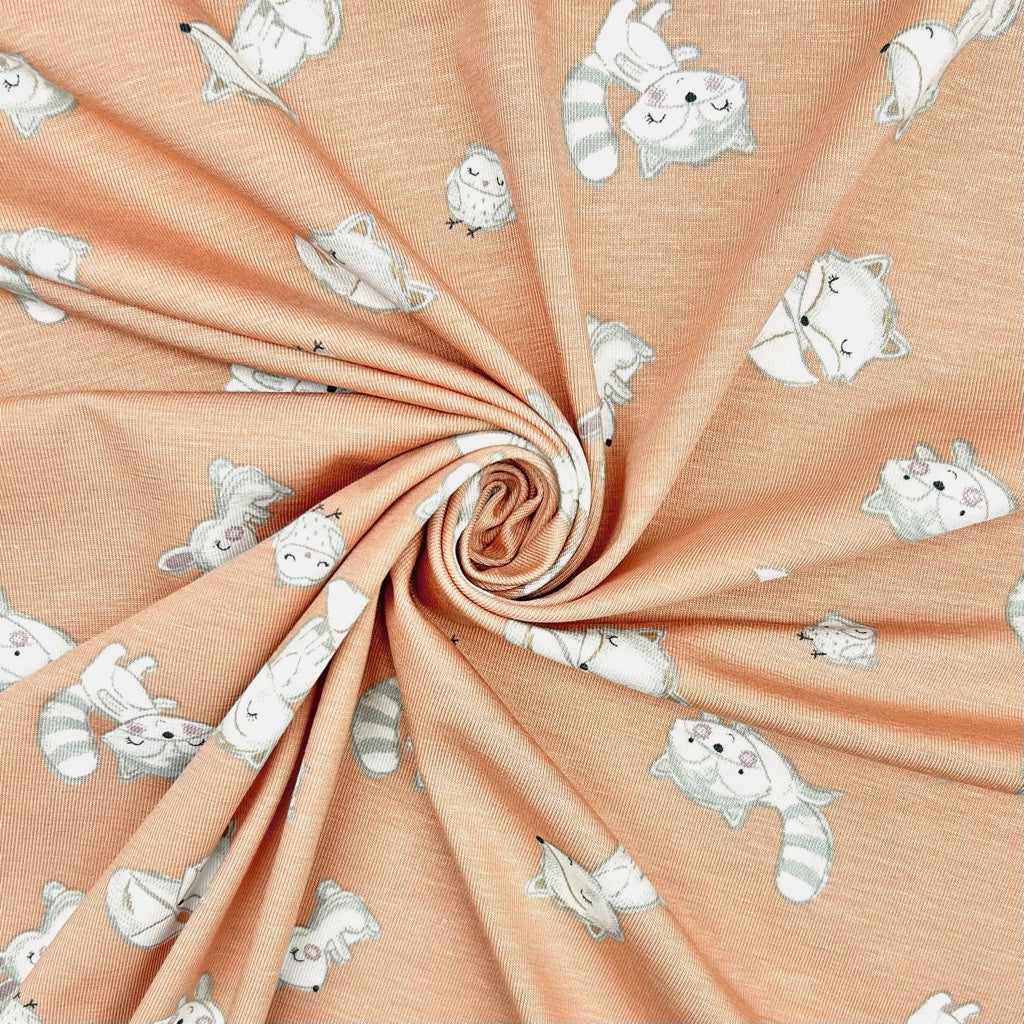 Woodland Animals Bamboo Cotton Jersey Fabric