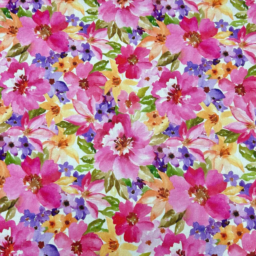 Bright Pink Blooms Linen Viscose Fabric - Pound Fabrics