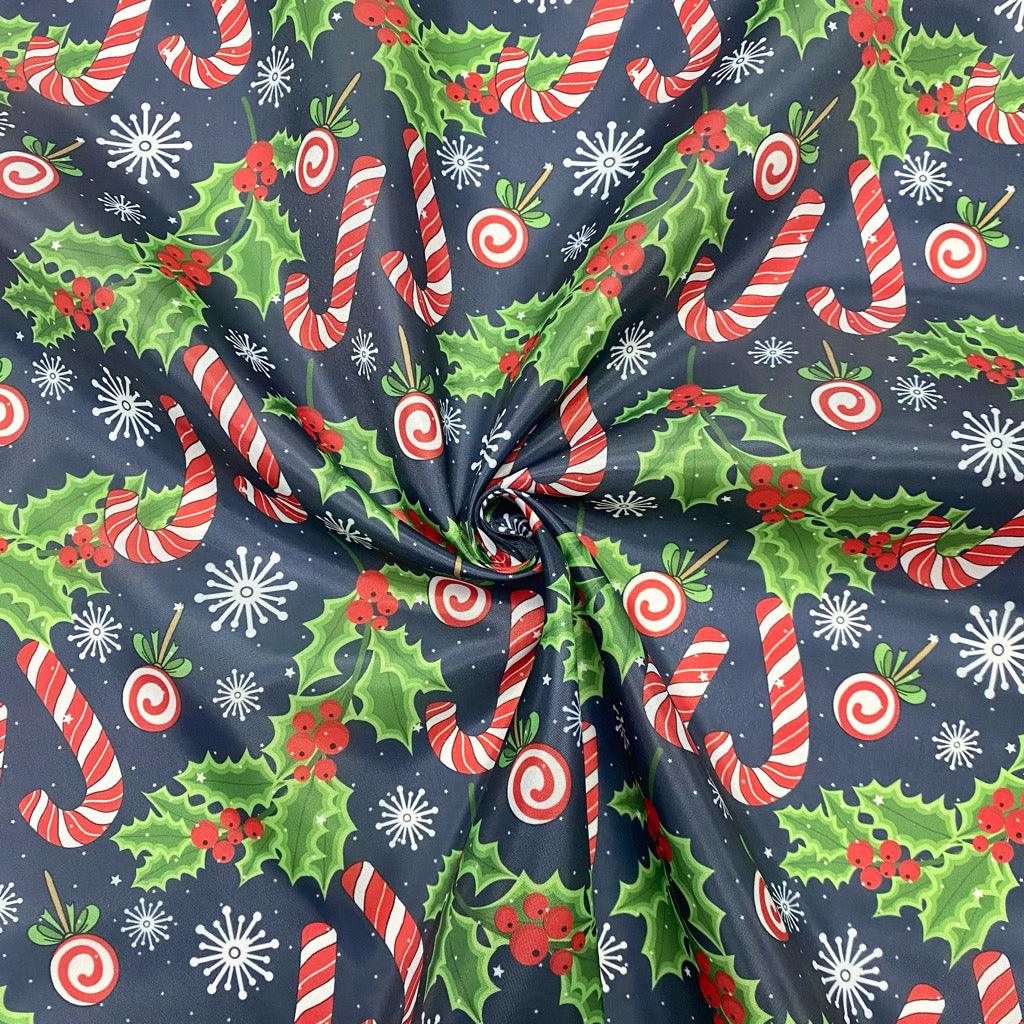 Candy Cane and Holly Polyester Lining Fabric – Pound Fabrics