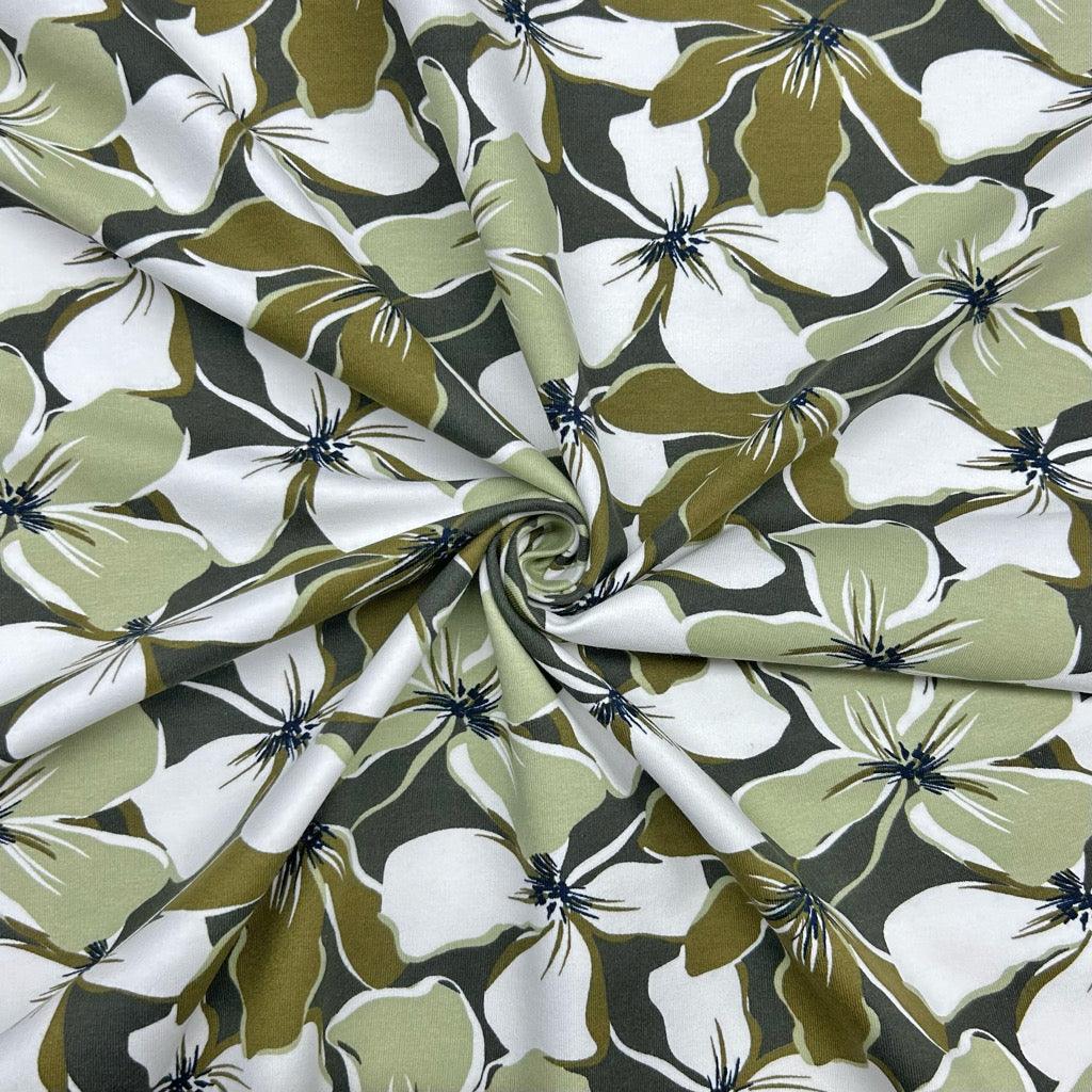 Olive Floral Sweatshirt Fabric - Pound Fabrics