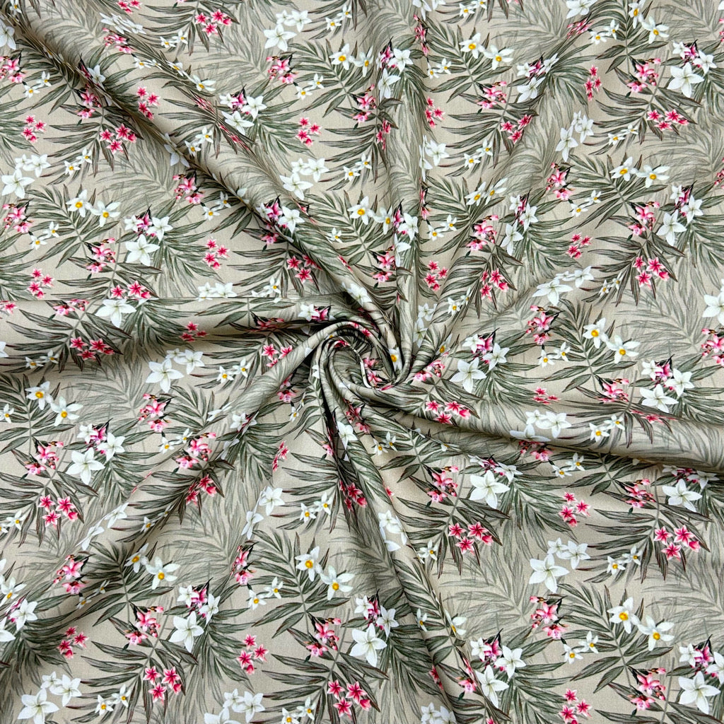 Tropical Floral Rose &amp; Hubble Cotton Poplin Fabric - Pound Fabrics