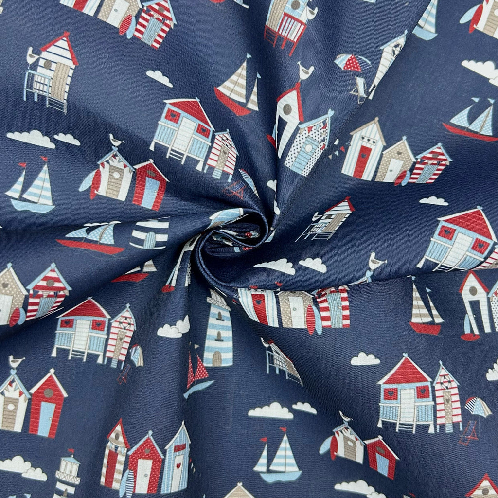 Beach Huts Polycotton Fabric