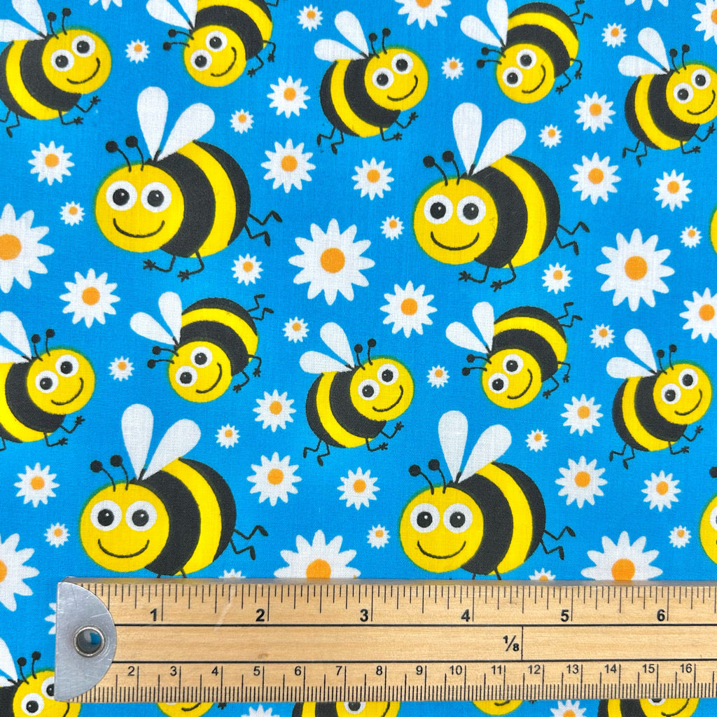 Bees and Daisies Polycotton Fabric