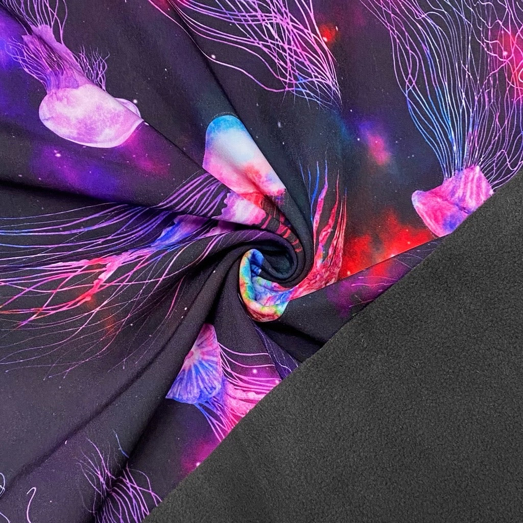 Jellyfish on Black Softshell Fabric