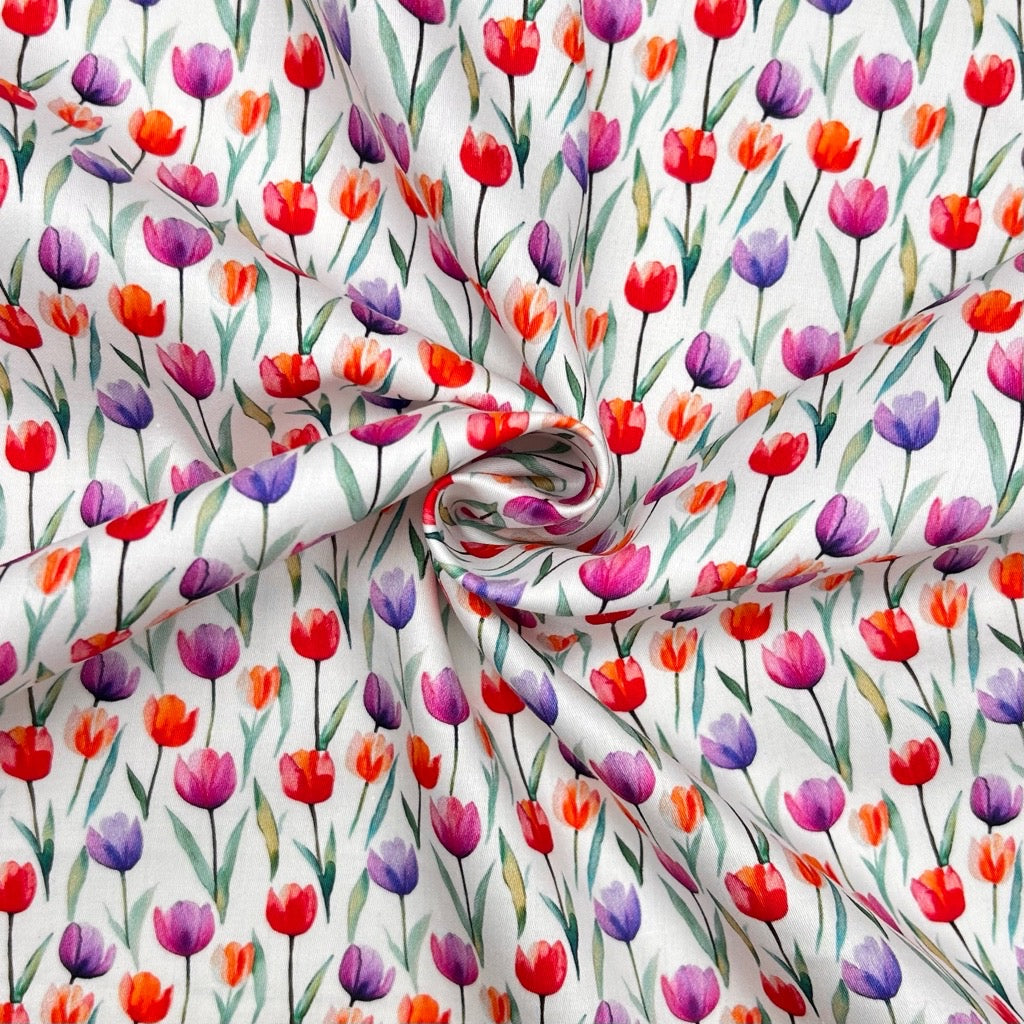 Painted Tulips Cotton Sateen Fabric