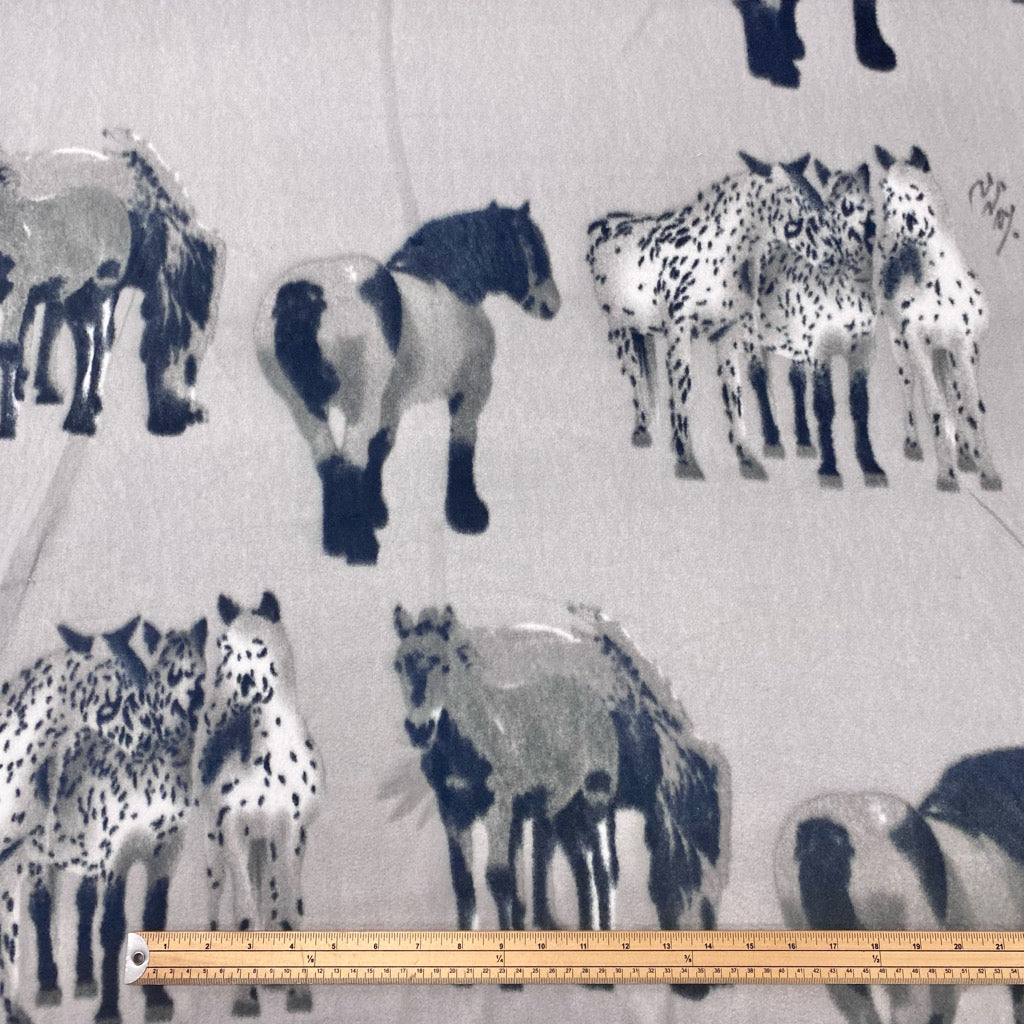 Large Horses on Grey Anti Pill Polar Fleece Fabric