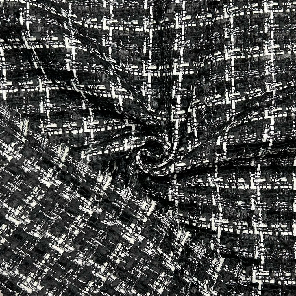 White Check on Black Tweed Fabric - Pound Fabrics