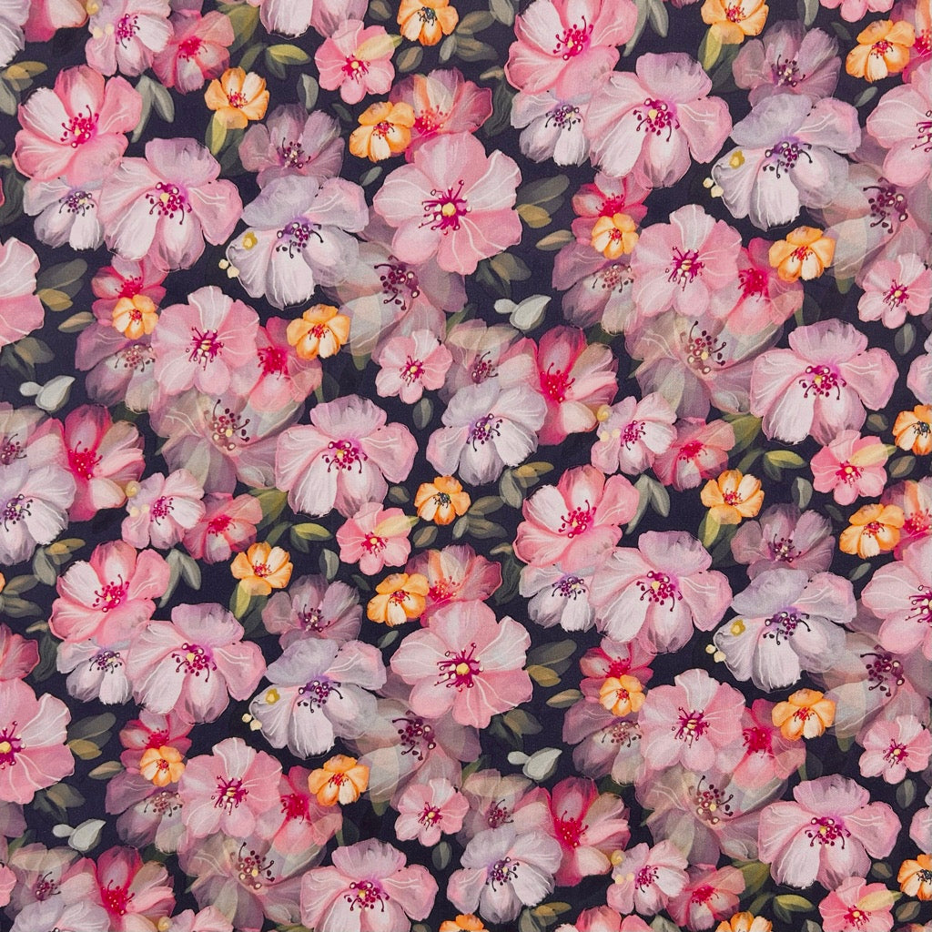 Cherry Blossom Viscose Satin Fabric