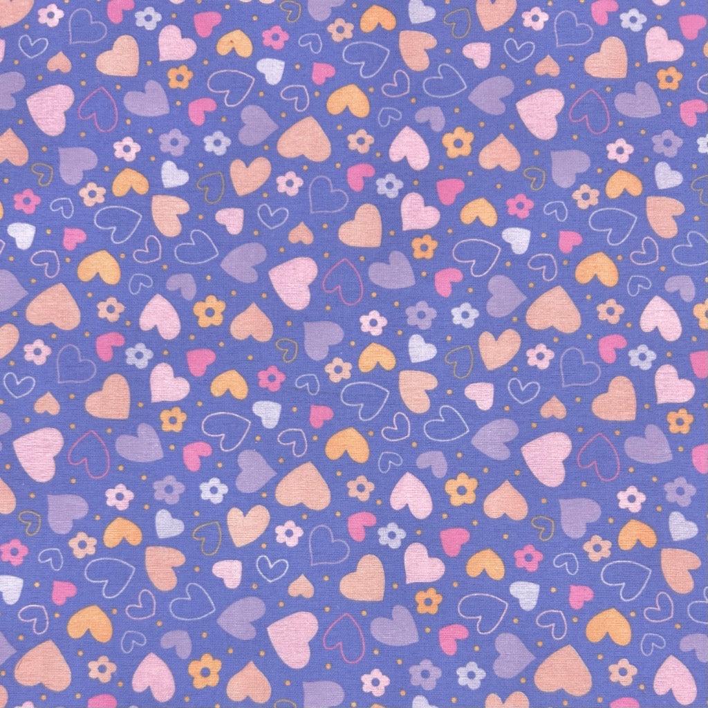 Hearts on Lilac Brushed Cotton Fabric - Pound Fabrics