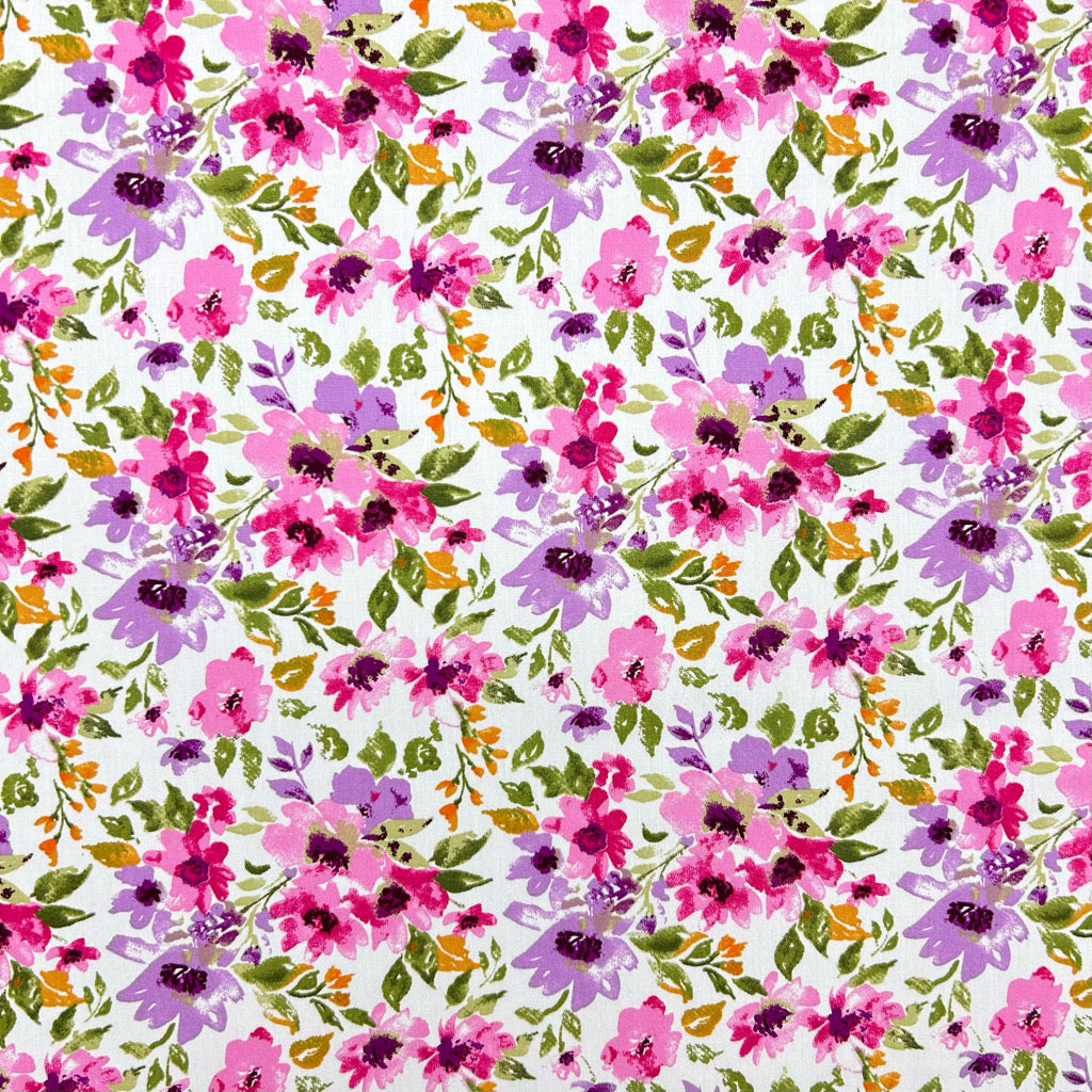 Botanical Mix Rose & Hubble Cotton Poplin Fabric