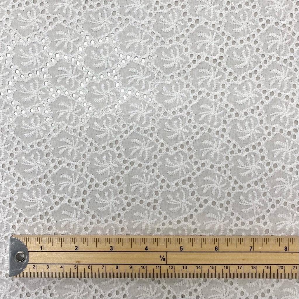 Palm Tree Leaf White Embroidered Cotton Fabric #8 - Pound Fabrics