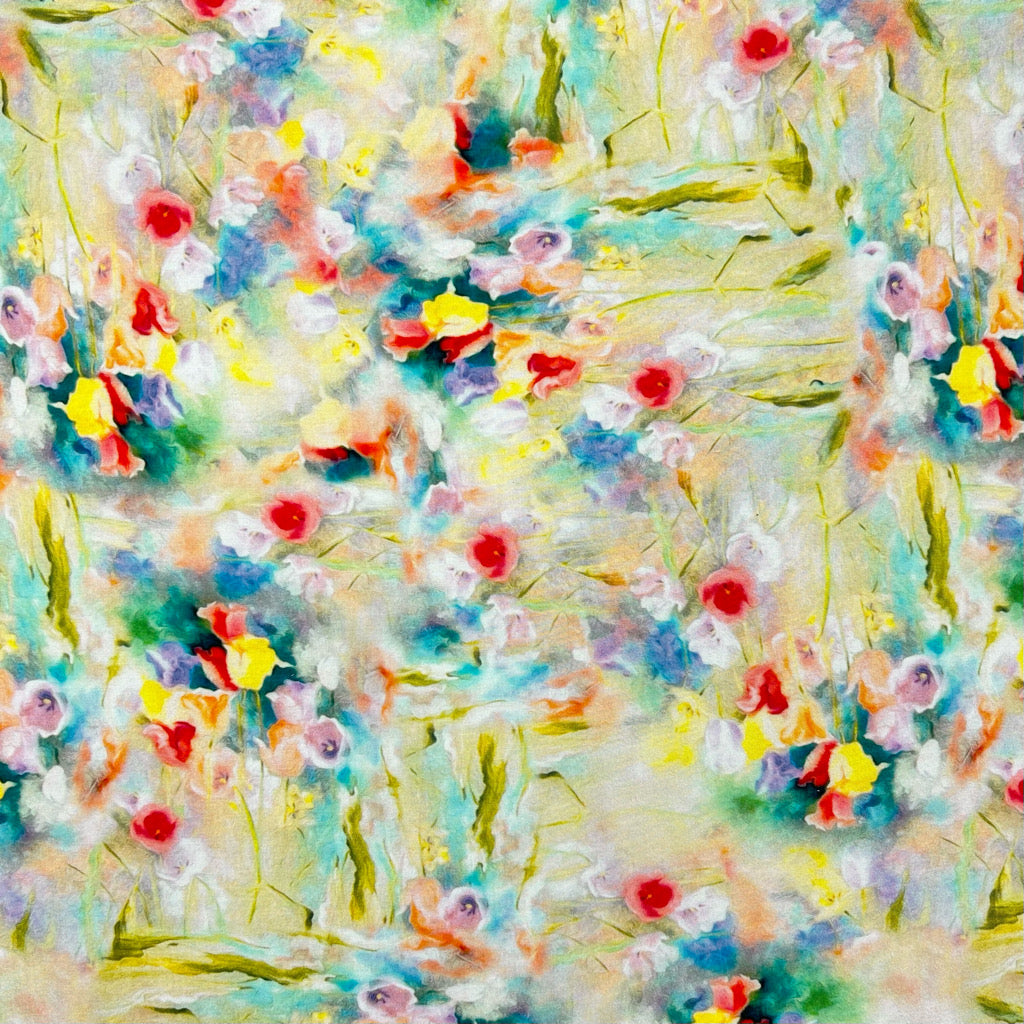 Abstract Blossom Viscose Challis Fabric