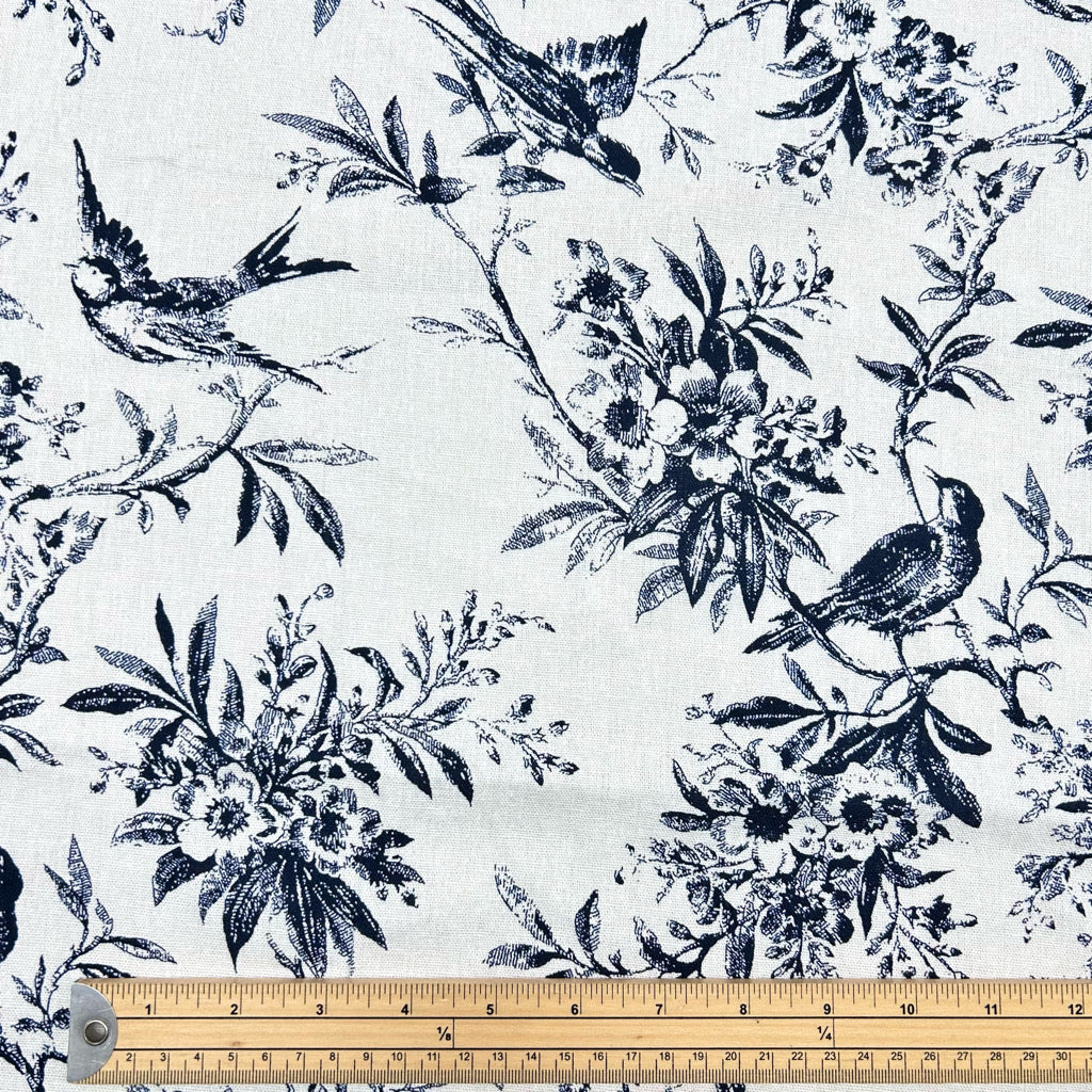 Vintage Birds and Flowers Viscose Linen Fabric