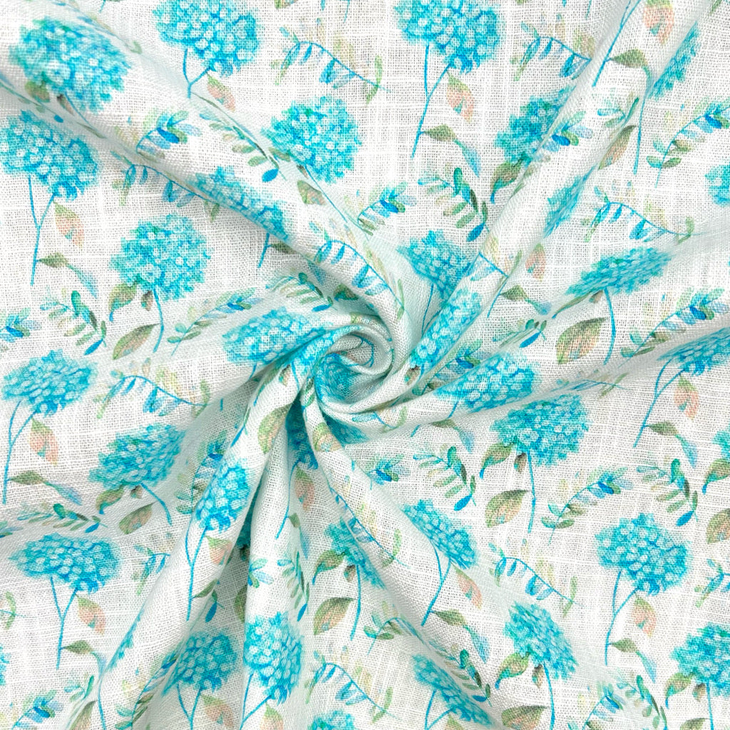 Teal Blossom Cotton Linen Fabric