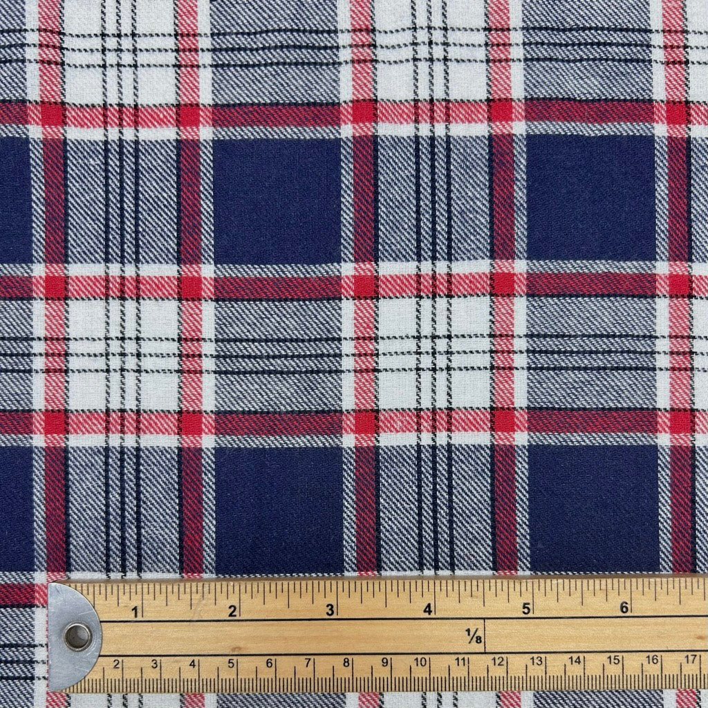 Navy and Red Check Brushed Cotton Fabric