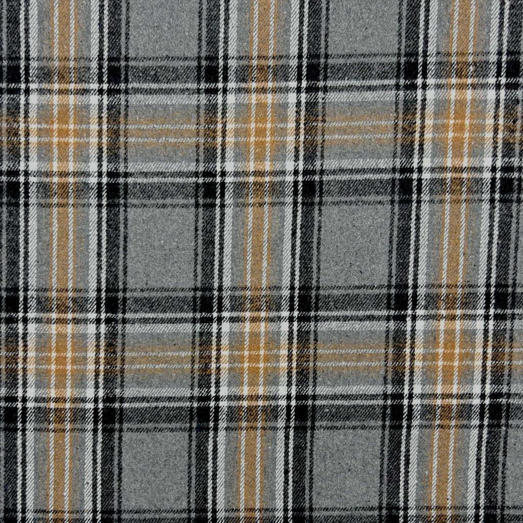 Grey and Black Checkered Brushed Cotton Blend Fabric