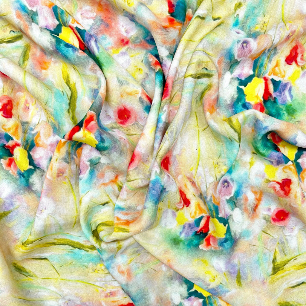 Abstract Blossom Viscose Challis Fabric