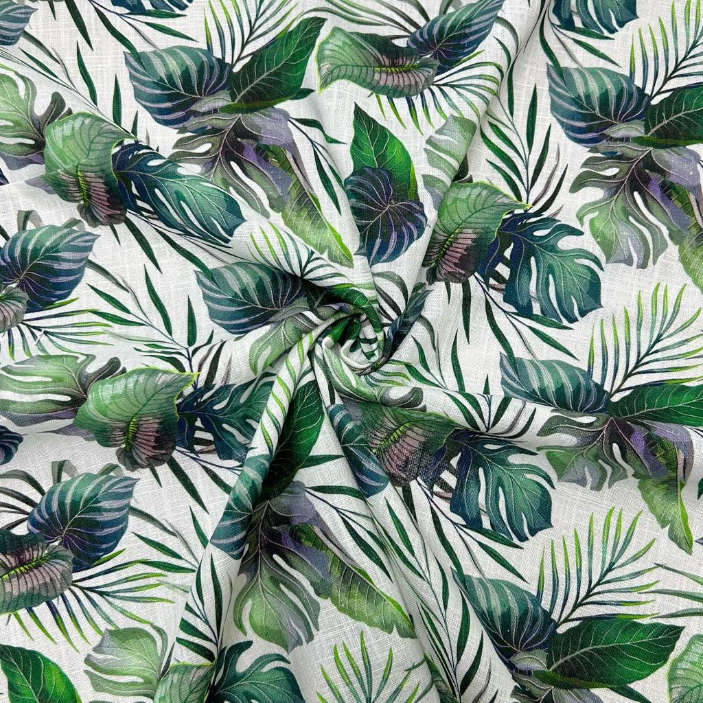 Jungle Leaves Linen Viscose Fabric - Pound Fabrics