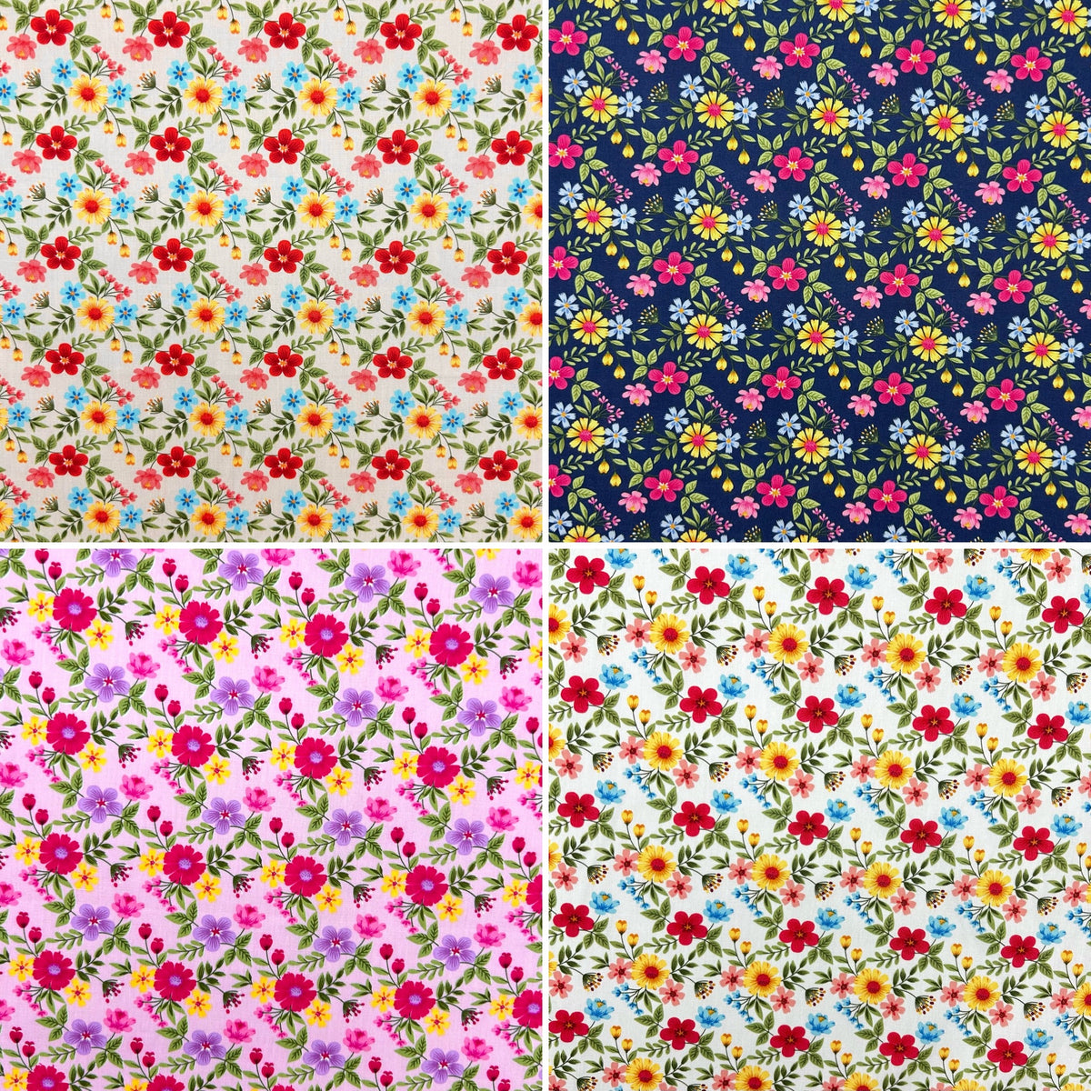 Ditsy Folk Rose & Hubble Cotton Poplin Fabric