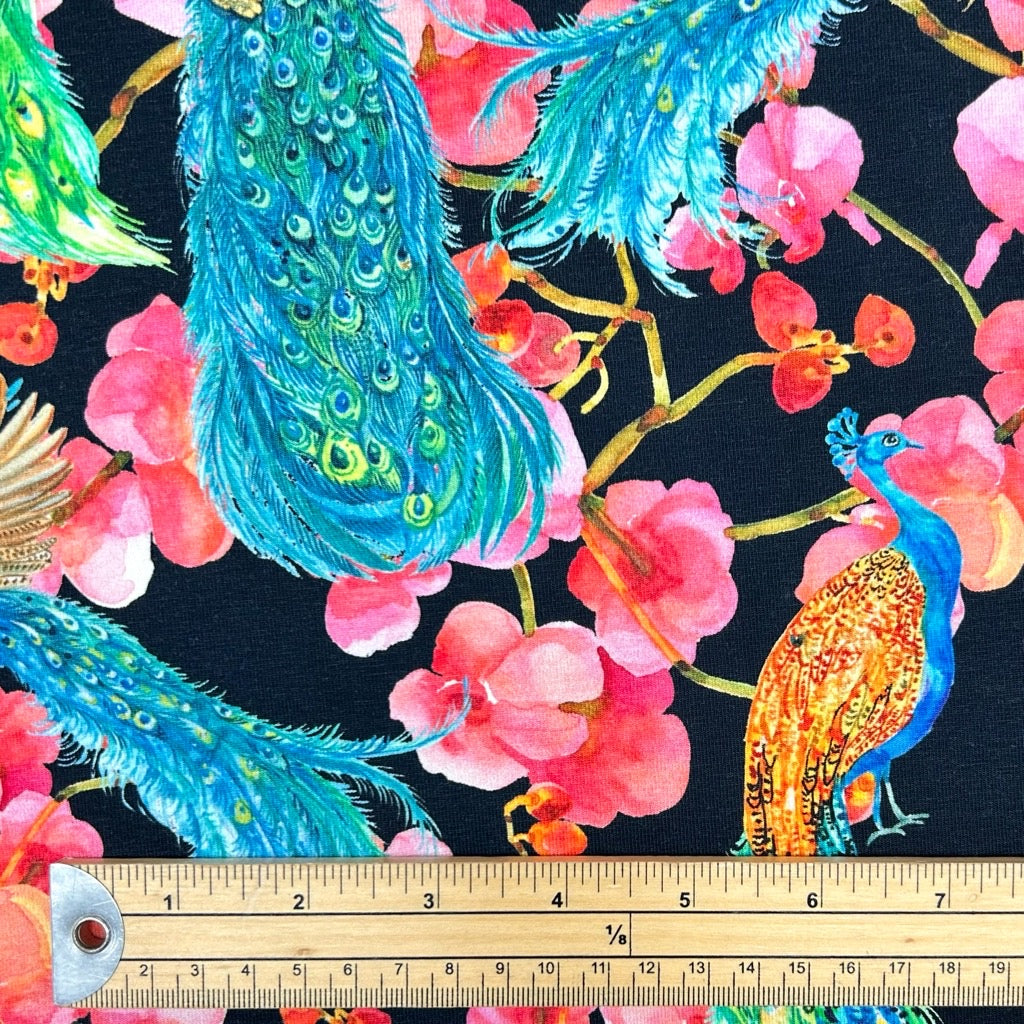 Peacock Blossom Cotton Jersey Fabric
