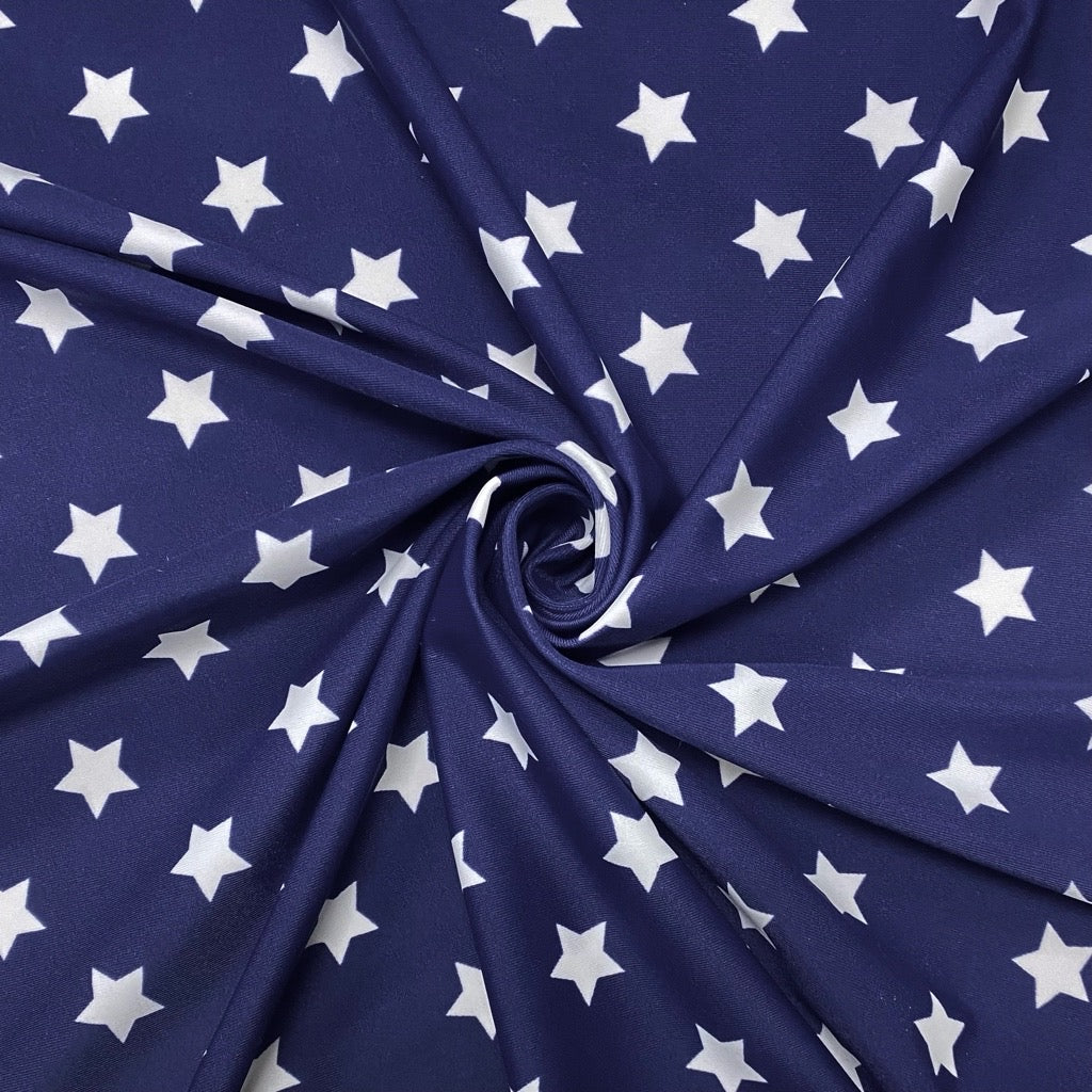 Large Stars on Navy Lycra Spandex Fabric