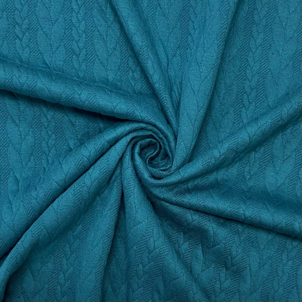 Teal Cable Knit Jersey Fabric - Seconds