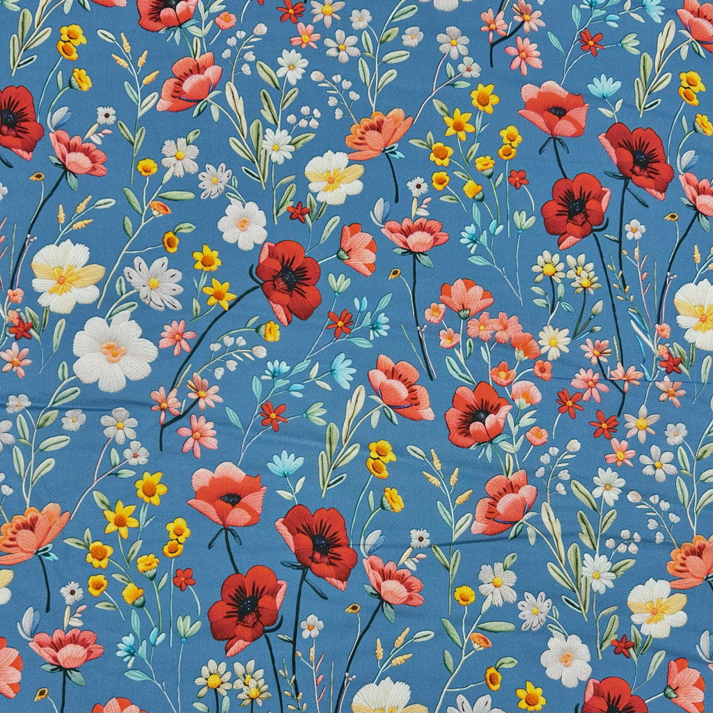 Poppy and Daisy Meadow Cotton Lawn Fabric