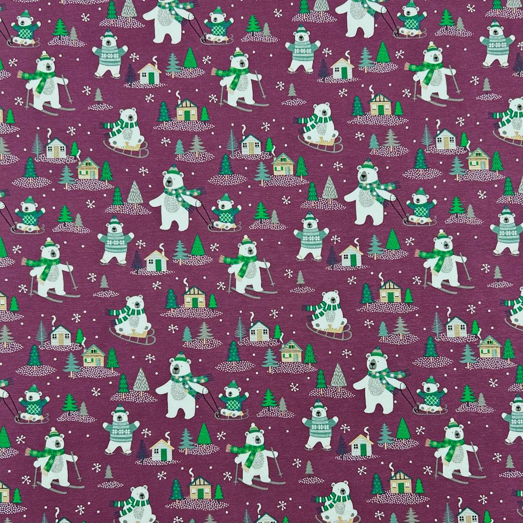 Christmas Polar Bears Cotton Jersey Fabric - Pound Fabrics