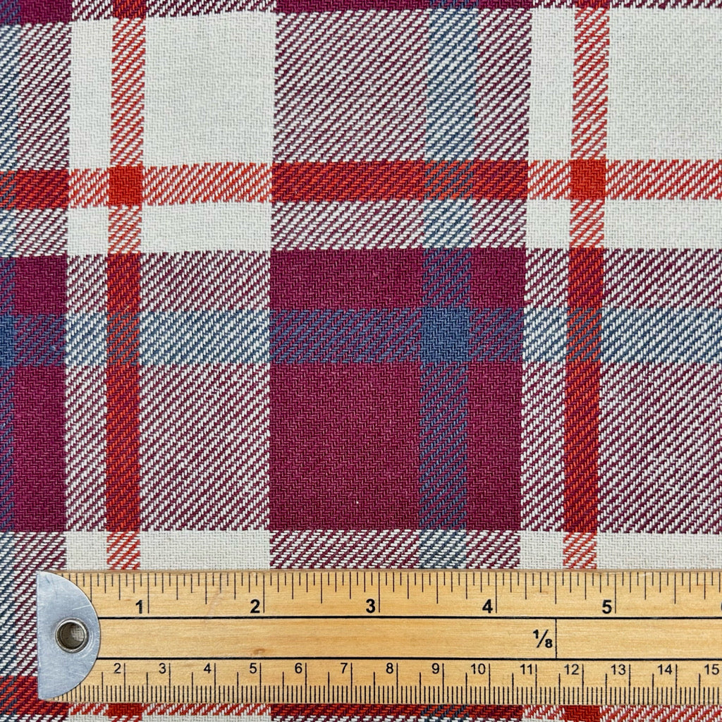 Burgundy and Cream Check Brushed Cotton Fabric