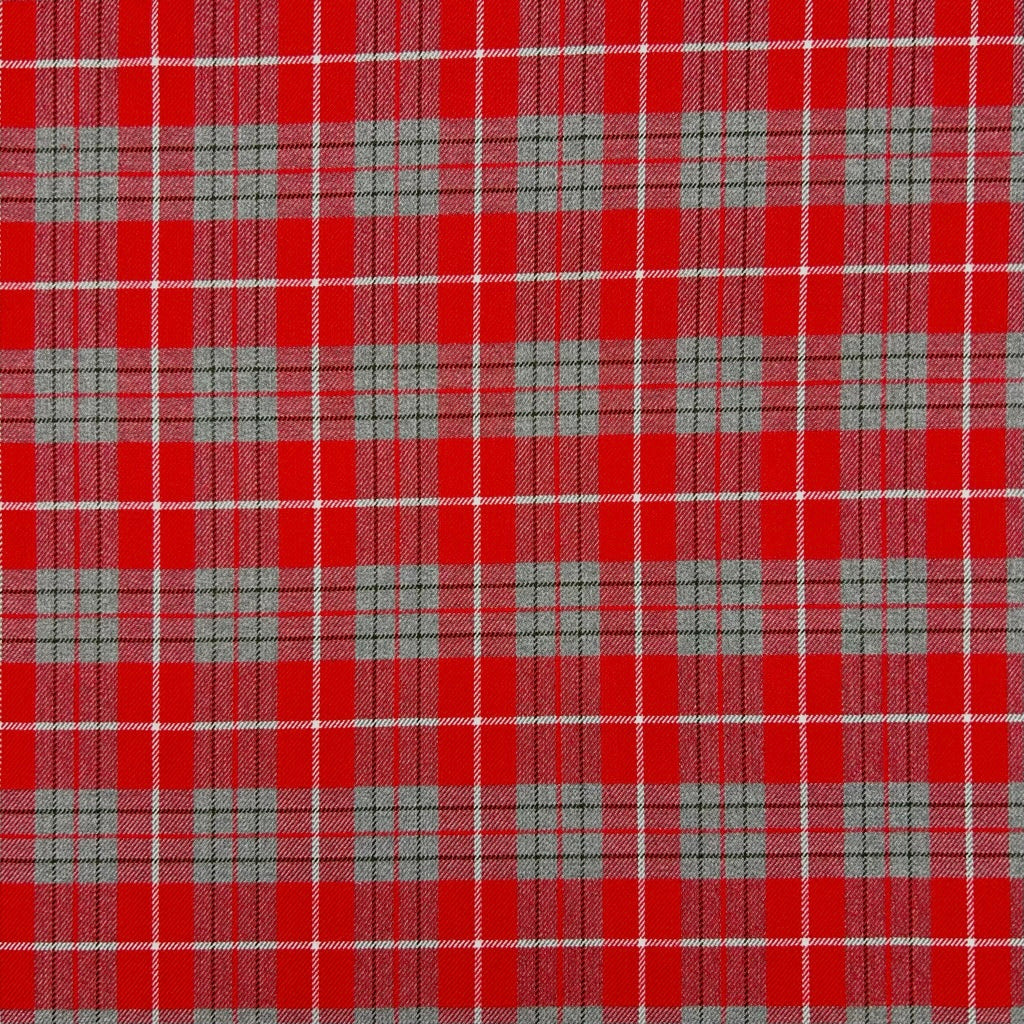 Red and Grey PolyViscose Tartan Fabric