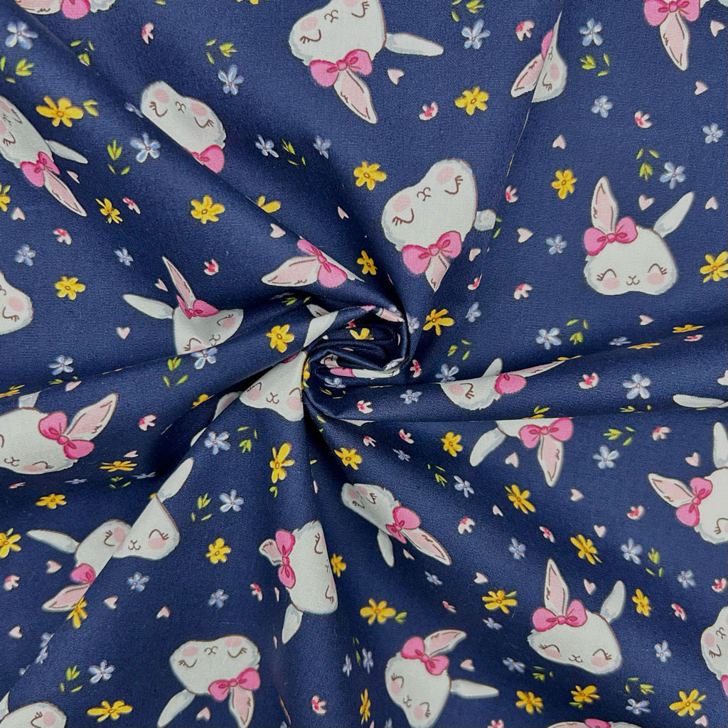 Bunny Blossom Rose & Hubble Cotton Poplin Fabric