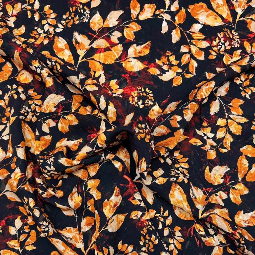 All Over Leaves Viscose Twill Fabric - Pound Fabrics