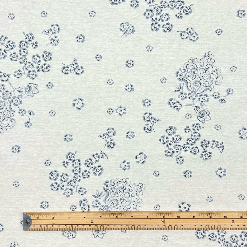 Blue Flower Patterns 100% Cotton Jersey Fabric - Pound Fabrics