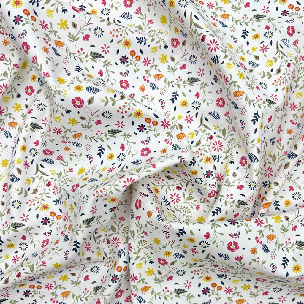 Petal Charm on White Raincoat Fabric