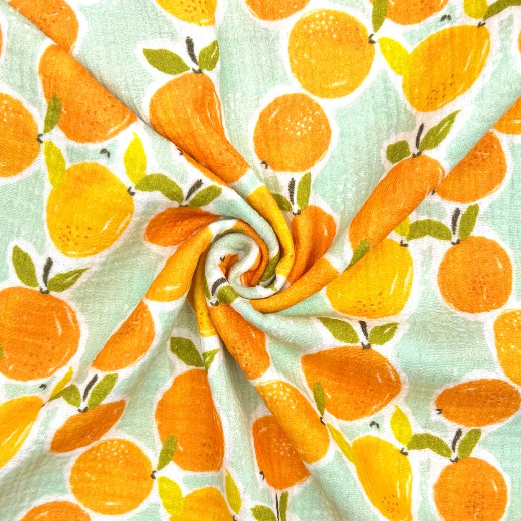Orange Vine Double Gauze Fabric