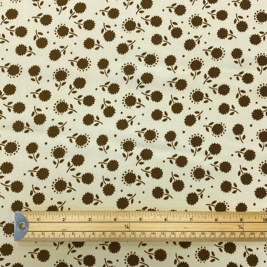 Brown Flowers on Cream Polyester Fabric