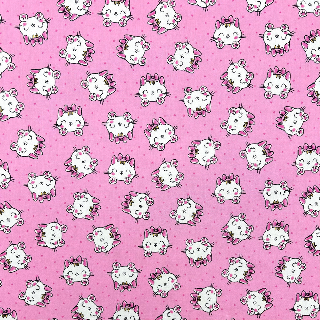 Kitty Faces Rose & Hubble Cotton Poplin Fabric
