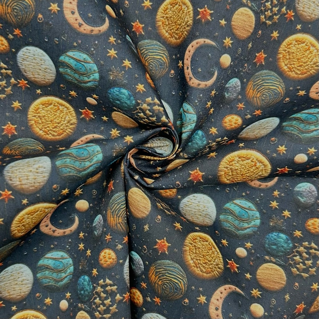 Moon and Planets Polycotton Fabric