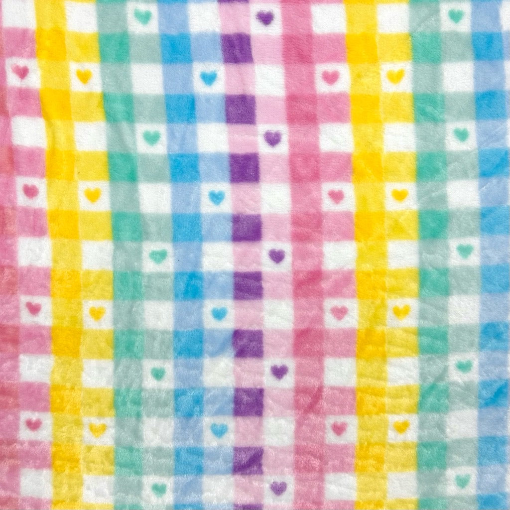 Happy Hearts Check Cuddle Fleece Fabric